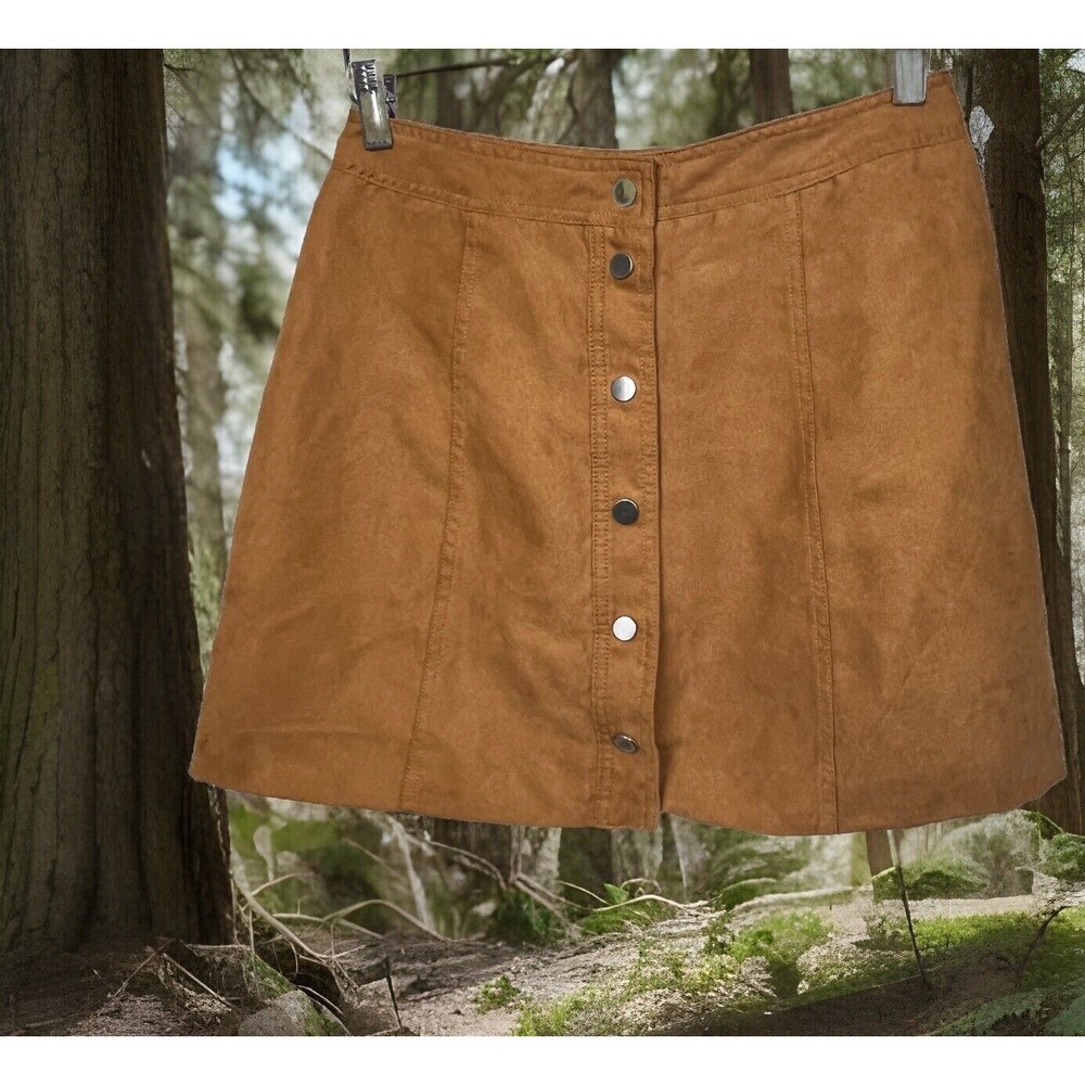 Divided H&M Skirt Mini Faux Suede Short Snaps Brown 6 Retro Boho Hippie‎ Western